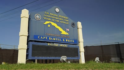 A welcome sign at US Naval Station Guantanamo Bay.