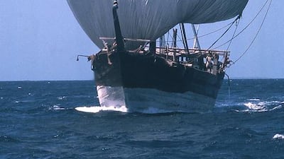 An Arabian dhow at sea in 1973. The vessel features prominently on the Dh20 note. Marion Kaplan