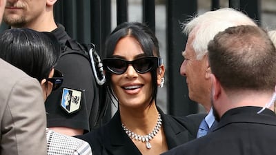 Kim Kardashian arrives at the Assize Court in Paris for the trial of 10 men accused of the 2016 robbery at gunpoint in the French capital. AFP