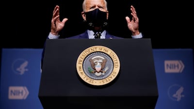 US President Joe Biden addresses National Institutes of Health (NIH) staff during a visit to NIH in Bethesda, Maryland, US, on February 11. Reuters